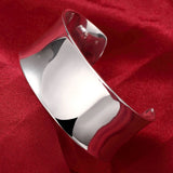 925 Silver Bangle Bracelet Women Smooth Open Jewelry Wedding Gift