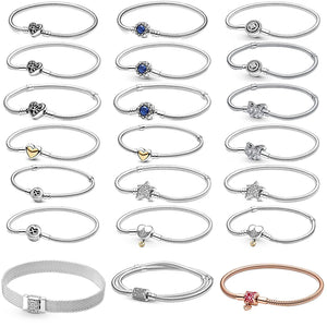 925 Silver Bangle Charms Double Wrap Barrel Star Clasp Bracelet