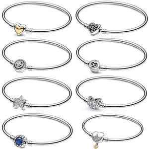 925 Silver Bangle Charms Princess Moments Infinity Clasp Bracelet
