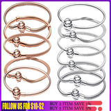 925 Silver Bangle Charms Rose Knot Bracelet Clasp Snake Chain Basic Women's Gift