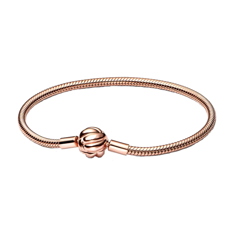 925 Silver Bangle Charms Rose Knot Bracelet Clasp Snake Chain Basic Women's Gift