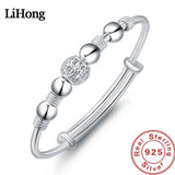 925 Silver Bangle Lucky Beads Bracelet Cuffs Woman's Engagement Jewelry