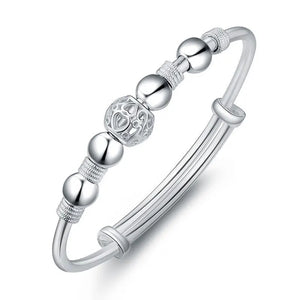 925 Silver Bangle Lucky Beads Bracelet Cuffs Woman's Engagement Jewelry