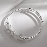 925 Silver Bangle Lucky Beads Heart-shaped Bracelet for Women