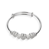 925 Silver Bangle Lucky Beads Heart-shaped Bracelet for Women