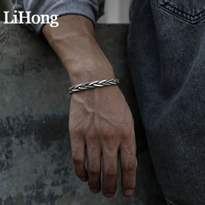 925 Silver Bangle Retro Thai Silver Braided Twist Open Cuff Link