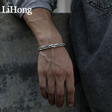 925 Silver Bangle Retro Thai Silver Braided Twist Open Cuff Link