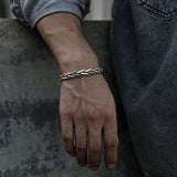 925 Silver Bangle Retro Thai Silver Braided Twist Open Cuff Link