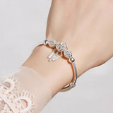 925 Silver Bangle Tassel Feather Round Bead Charm Bracelet Cuff Bohemia