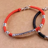 925 Silver Red Thread Bracelet Women Girls Fine Jewelry Statement Bangle