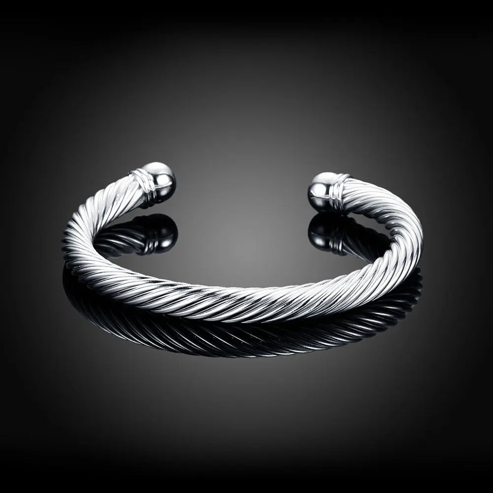 925 Silver Men's Twisted Cable Bracelet Vintage Bangle