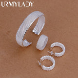 925 Sterling Silver Bangles Stud Earrings Ring Christmas Women