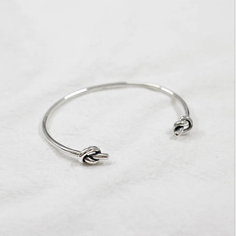 925 Silver Bangle Double Knot Bracelet Vintage Open Cuff