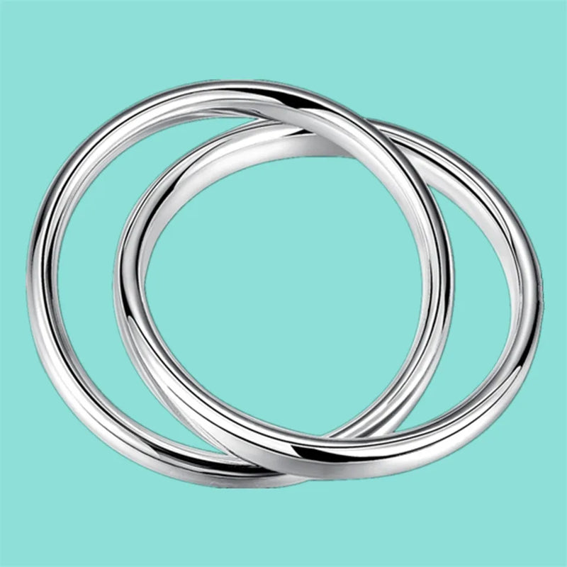 925 Sterling Silver Bangles Women Lines Smooth High Solid Bangles Jewelry