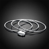 925 Sterling Silver Bangles Women Three Lines Smooth High Solid Heart Bangles