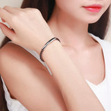 925 Silver Bar Leather Rope Bracelets For Women Girls