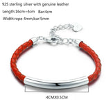 925 Silver Bar Leather Rope Bracelets For Women Girls