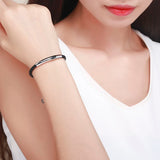 925 Silver Bar Leather Rope Bracelets For Women Girls