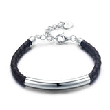 925 Silver Bar Leather Rope Bracelets For Women Girls