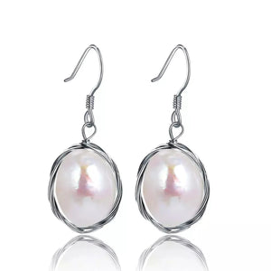 Sterling Silver Baroque Pearl Drop Earrings Silver Wire Hook - Jewelry Gift