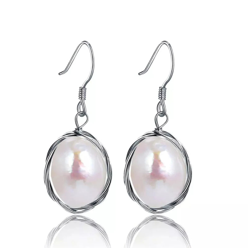 Sterling Silver Baroque Pearl Drop Earrings Silver Wire Hook - Jewelry Gift
