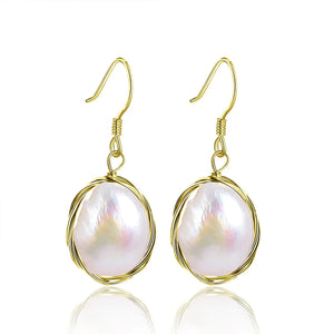 Sterling Silver Baroque Pearl Drop Earrings Silver Wire Hook - Jewelry Gift
