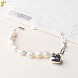 925 Silver Baroque Pearls Bracelet with Heart Charms - Fine Jewelry for Women