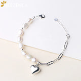 925 Silver Baroque Pearls Bracelet with Heart Charms - Fine Jewelry for Women