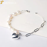 925 Silver Baroque Pearls Bracelet with Heart Charms - Fine Jewelry for Women