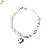 925 Silver Baroque Pearls Bracelet with Heart Charms - Fine Jewelry for Women