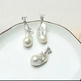 925 Silver Baroque Flower Pearl Pendant Necklace 20-36mm Pearl Jewelry