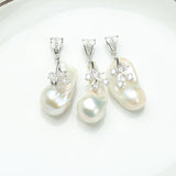 925 Silver Baroque Flower Pearl Pendant Necklace 20-36mm Pearl Jewelry