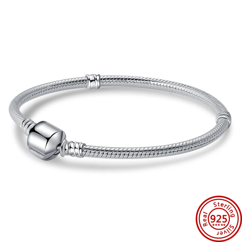 925 Sterling Silver Barrel Clasp Snake Chain Bracelet DIY Jewelry