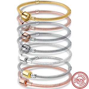925 Sterling Silver Barrel Clasp Snake Chain Bracelet DIY Jewelry