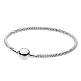 925 Silver Mesh Bracelet w/ Ball Clasp for Charm Bead Making Women