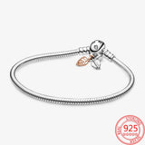 925 Sterling Silver Bracelet, Fallen Leaves Chain Clasp Bracelet Rope Charm