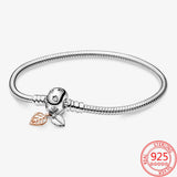 925 Sterling Silver Bracelet, Fallen Leaves Chain Clasp Bracelet Rope Charm