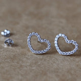 Sterling Silver Valentine Heart Stud Earrings with CZ