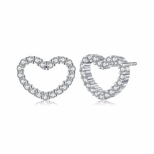 Sterling Silver Valentine Heart Stud Earrings with CZ