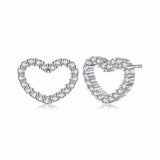 Sterling Silver Valentine Heart Stud Earrings with CZ