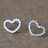 Sterling Silver Valentine Heart Stud Earrings with CZ