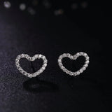 Sterling Silver Valentine Heart Stud Earrings with CZ