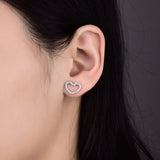 Sterling Silver Valentine Heart Stud Earrings with CZ