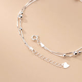 925 Silver Bead Anklet Double Box Chain Jewelry For Girlfriend