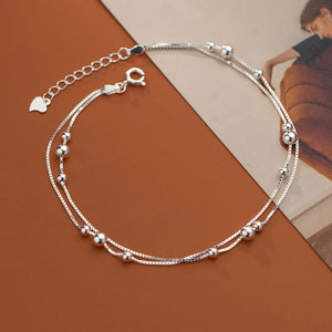 925 Silver Bead Anklet Double Box Chain Jewelry For Girlfriend
