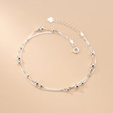 925 Silver Bead Anklet Double Box Chain Jewelry For Girlfriend