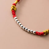 925 Silver Bead Braided Red Rope Bracelet Women Gift Friendship Retro Adjustable