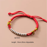 925 Silver Bead Braided Red Rope Bracelet Women Gift Friendship Retro Adjustable
