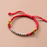 925 Silver Bead Braided Red Rope Bracelet Women Gift Friendship Retro Adjustable