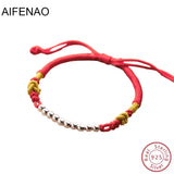 925 Silver Bead Braided Red Rope Bracelet Women Gift Friendship Retro Adjustable
